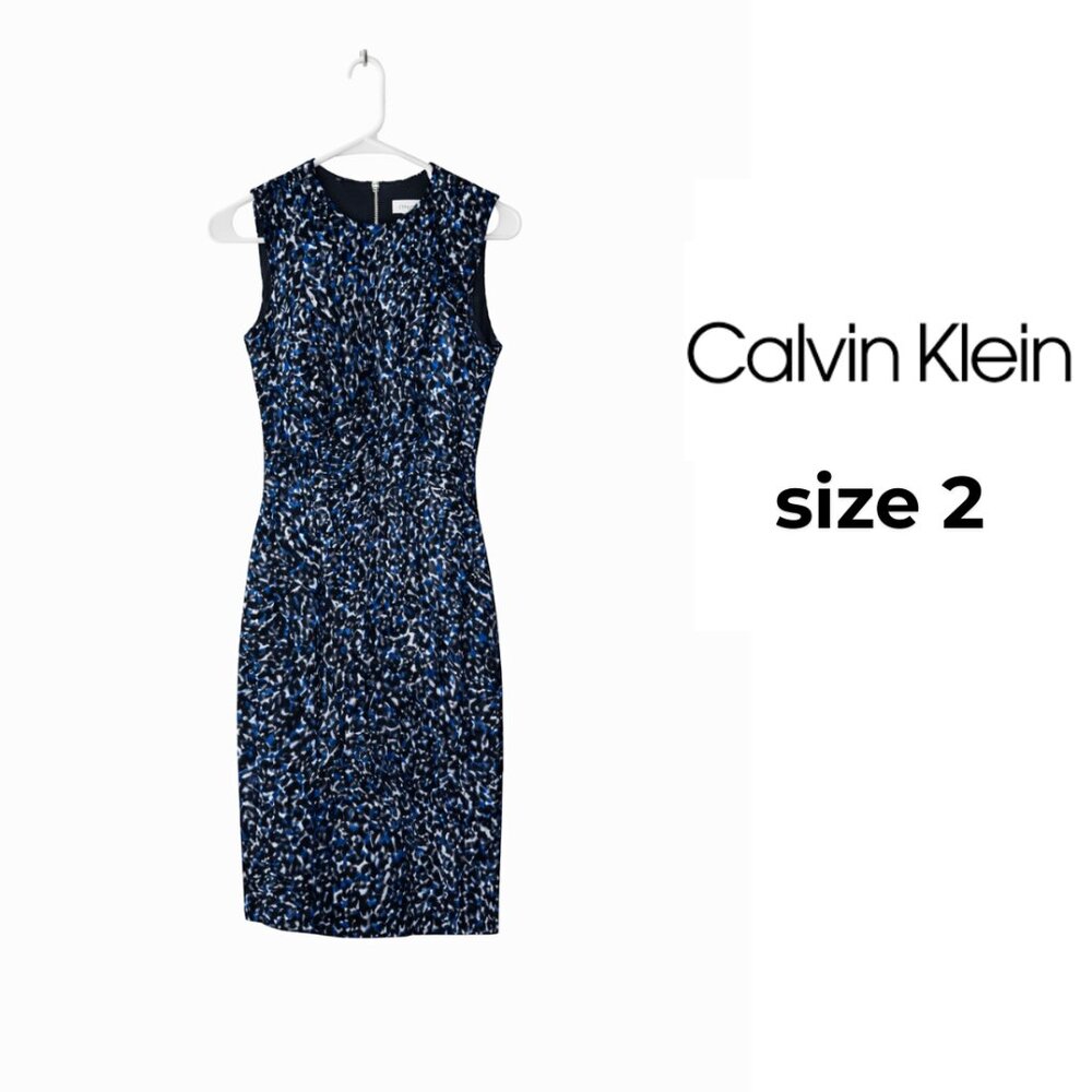 Calvin Klein Blue Patterned Midi Dress